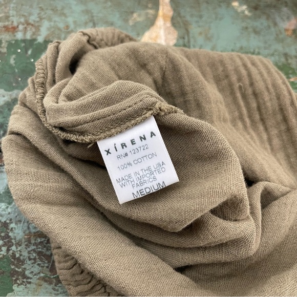XiRENA Gauze Pull On Drawstring Pants Stone Green 100 Cotton Plissé Sz M 2Pc Set - Picture 14 of 16